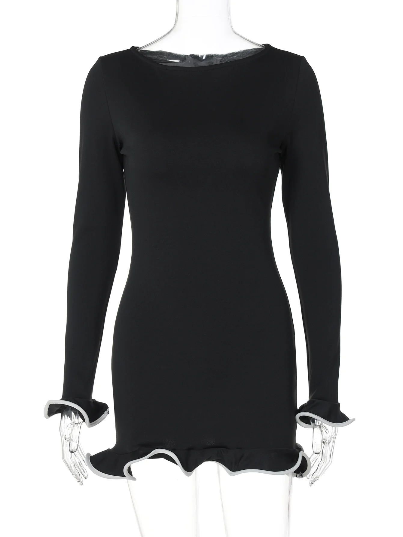 Hugcitar-فستان قصير مكشكش غير منتظم بأكمام طويلة للنساء ، ملابس سادة أنيقة ، ملاصق للجسم مثير ، حفلة موسيقية ، حفلة عيد ميلاد ، مهرجان ، خريف #6