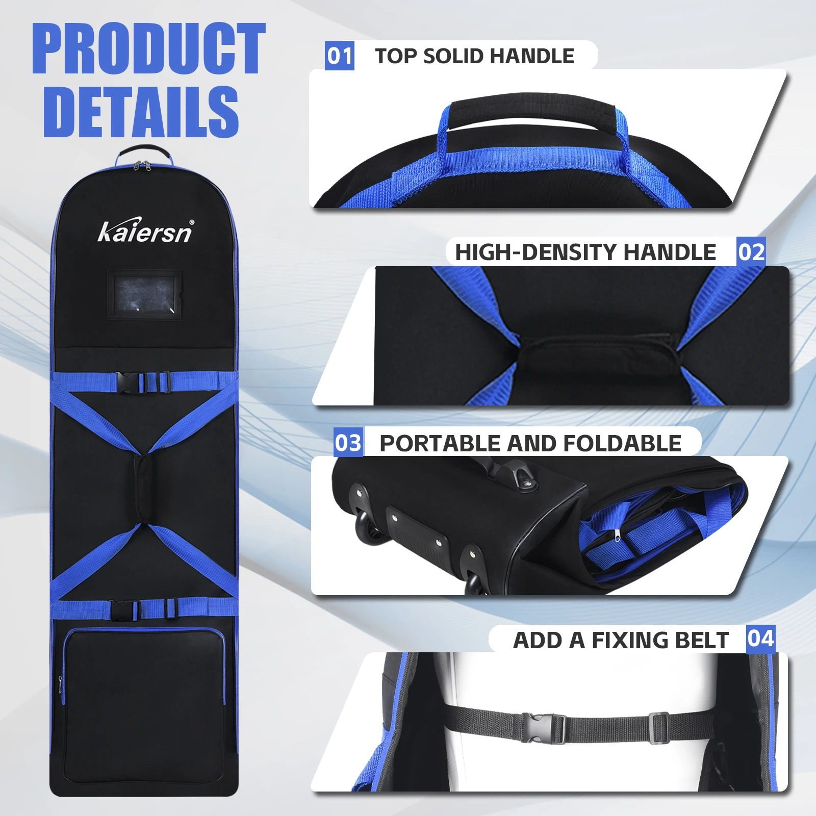 حقيبة سفر الجولف المميزة من Kaiersn مع سحابات شديدة التحمل وعجلات كبيرة وحقيبة طيران جولف قابلة للطي للنقل المريح