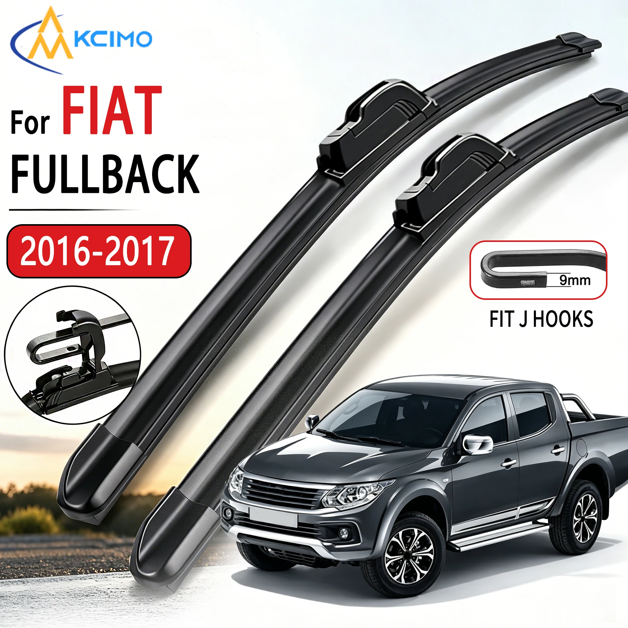 

For FIAT Fullback 2016-2017 2pcs U Type Soft Rubber Boneless Wiper Blades 22"+18" HD Quiet Durable Windshield Wipers