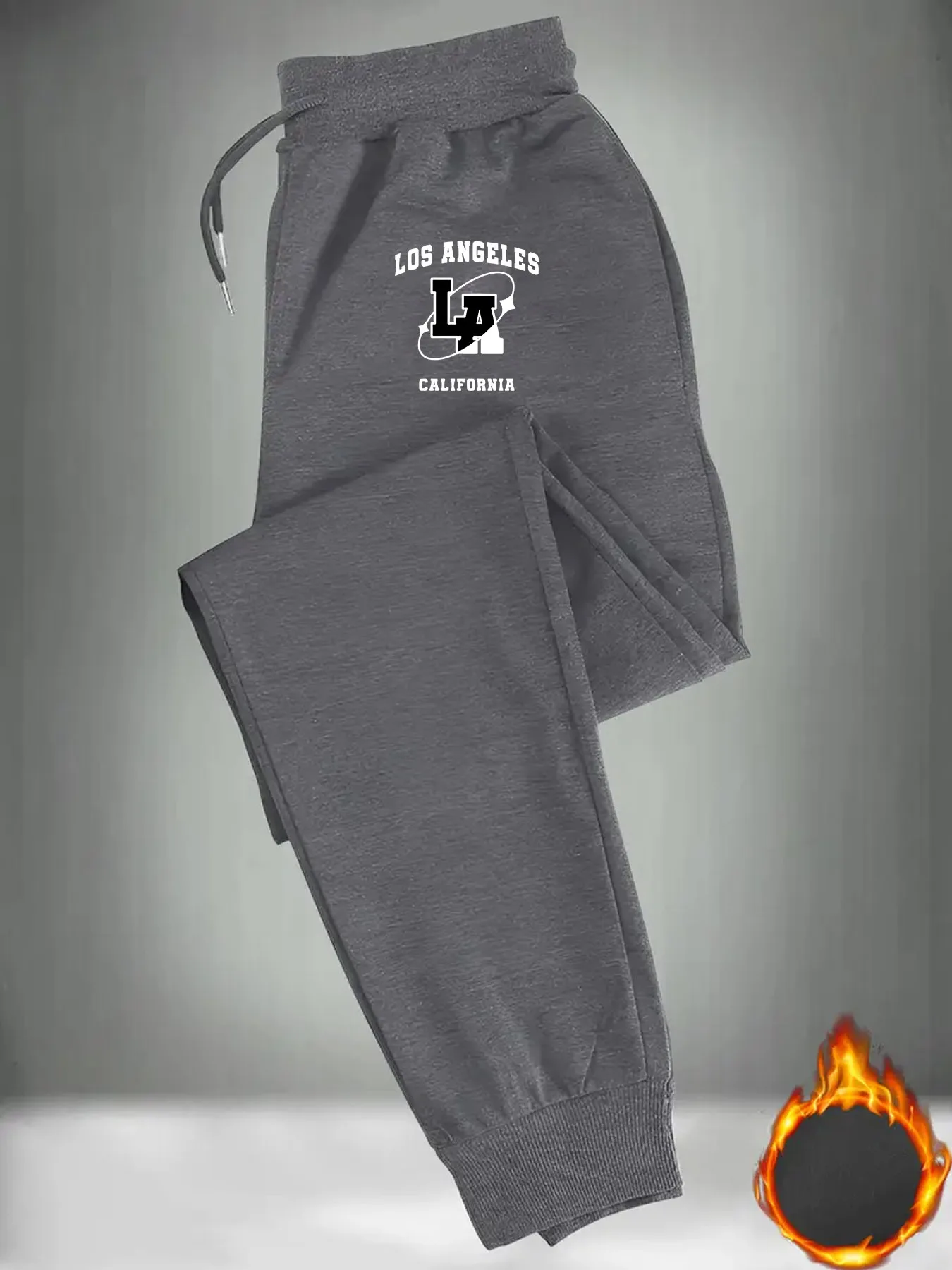 Los Angeles logo printed men's casual sports stretch waist drawstring pants, casual and comfortable sports trousers