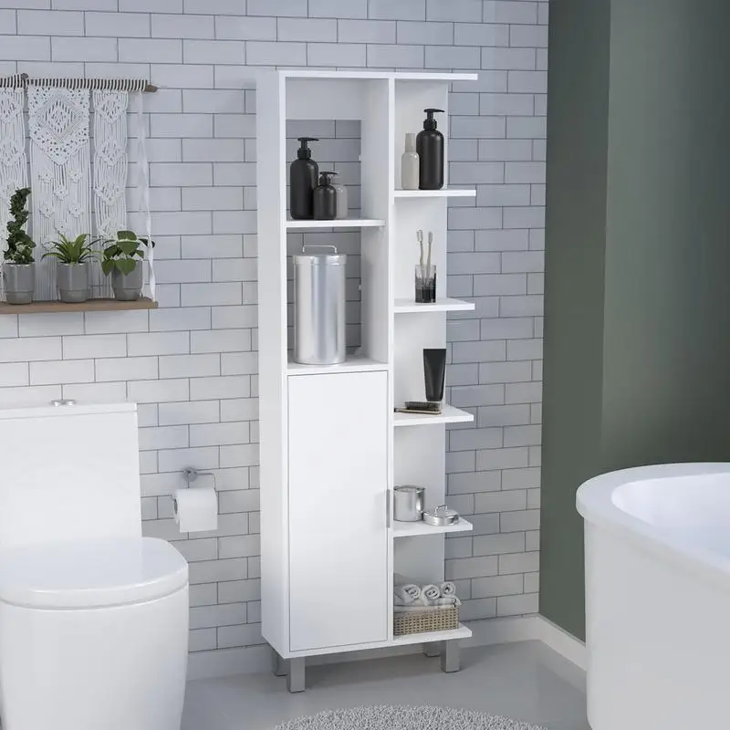 

63 in H Linen Bath Cabinet with 7 Open Shelves, 1 Drawer & 4 Legs, White Finish