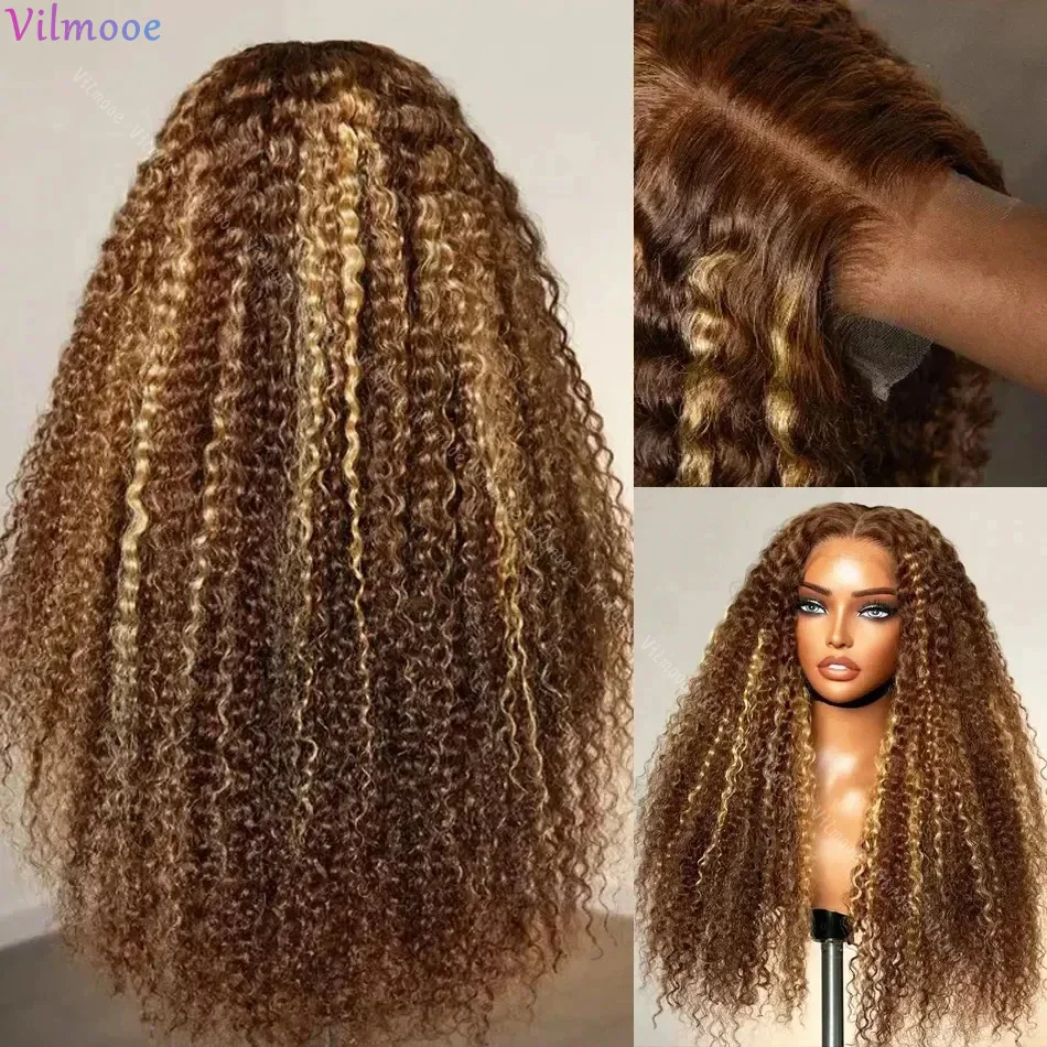 Glueless Remy 100% Human Hair 13x4Silk Top Lace Frontal Wigs for Women Highlight Blonde Natural Jerry Curl 5x5 Lace Closure Wig