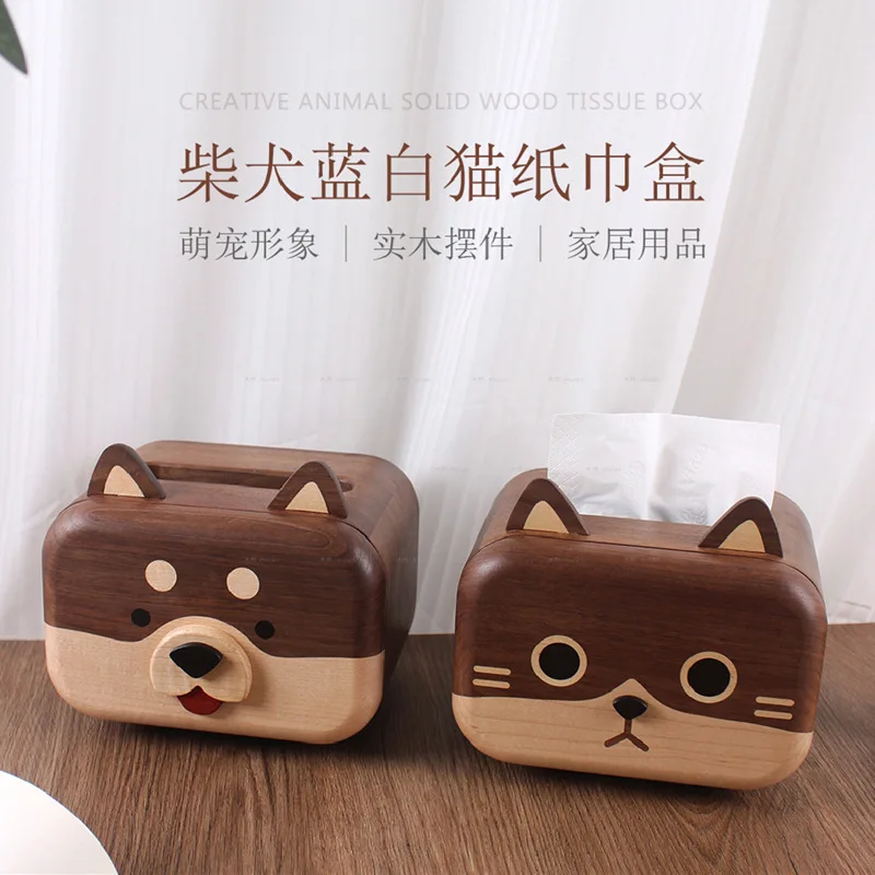 

Creative Animal Solid Wood Tissue Box Black Walnut Crafts Wooden Pet Desktop Decoration Hight Quality Storage Box Home Decor