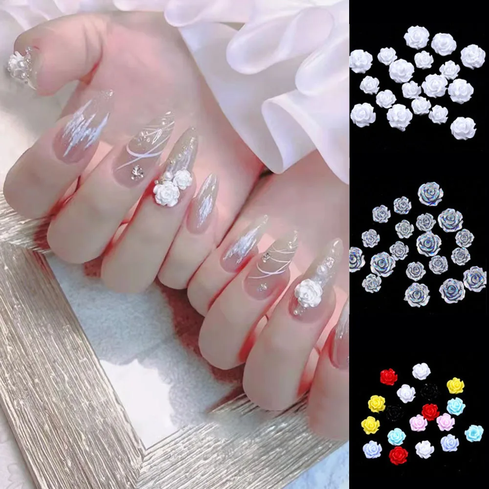 30ชิ้น/ถุง3D เรซิ่น Camellia ตกแต่งเล็บ Aurora/ดอกไม้สีขาว Rhinestone DIY เล็บ Charms เล็บอุปกรณ์เสริมเครื่องประดับ