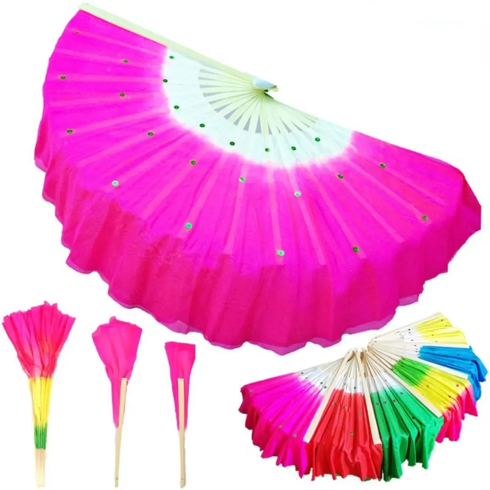 Multicolor Handmade Yangko Dance Fan Half Circle Silk Chinese Style Silk Veil Fan Classical Belly Dance Fans Party Supplies