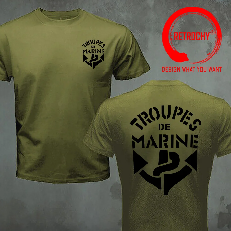 France Marine Troops French Colonial Troops T Shirt Men Marines Military Tactical Casual Mens T-Shirt Black Army Green Tee Shirt