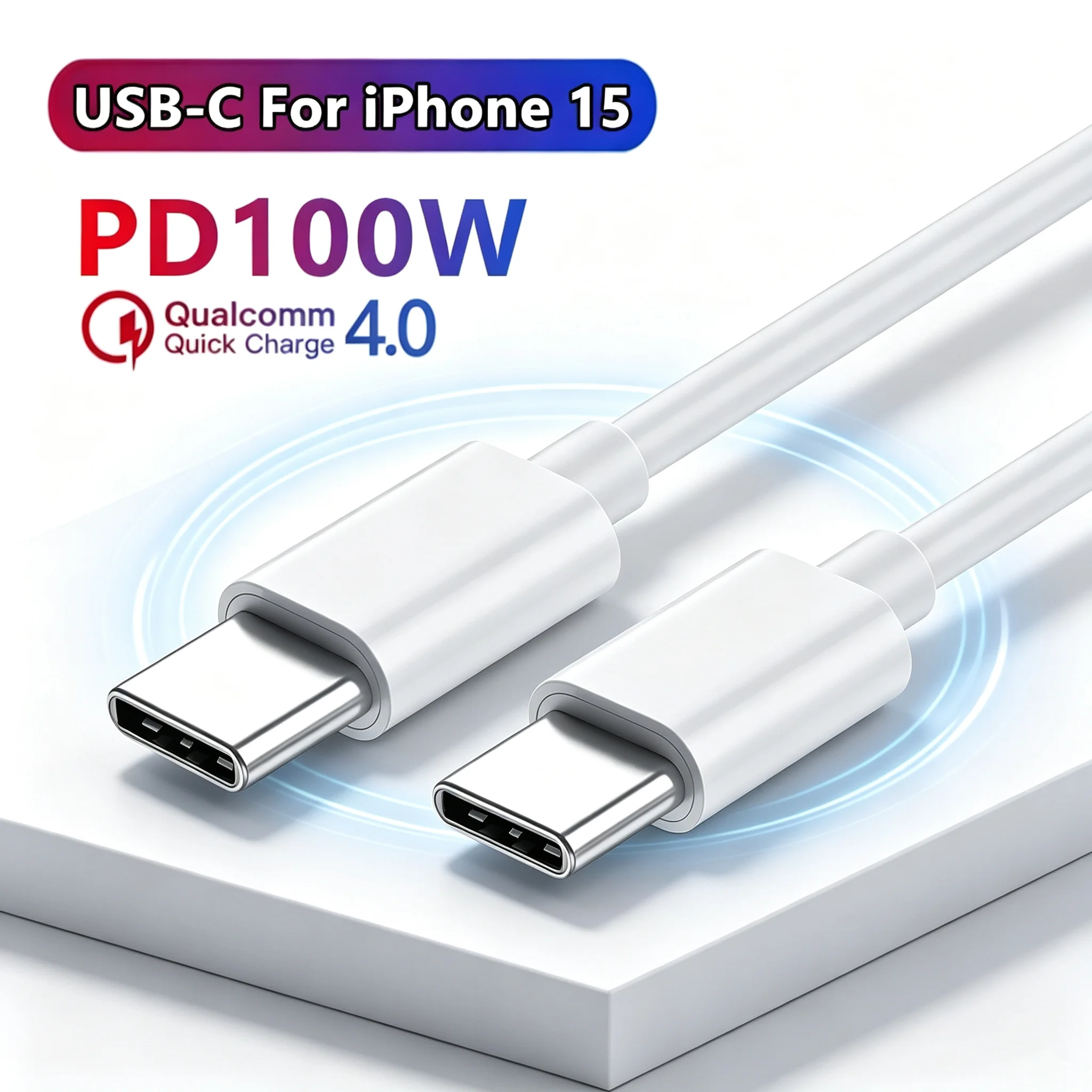 100W PD fast charging Type-C dual-head data cable 3 meters Suitable for iPhone 15 / Huawei Mate 60 / Xiaomi / Samsung