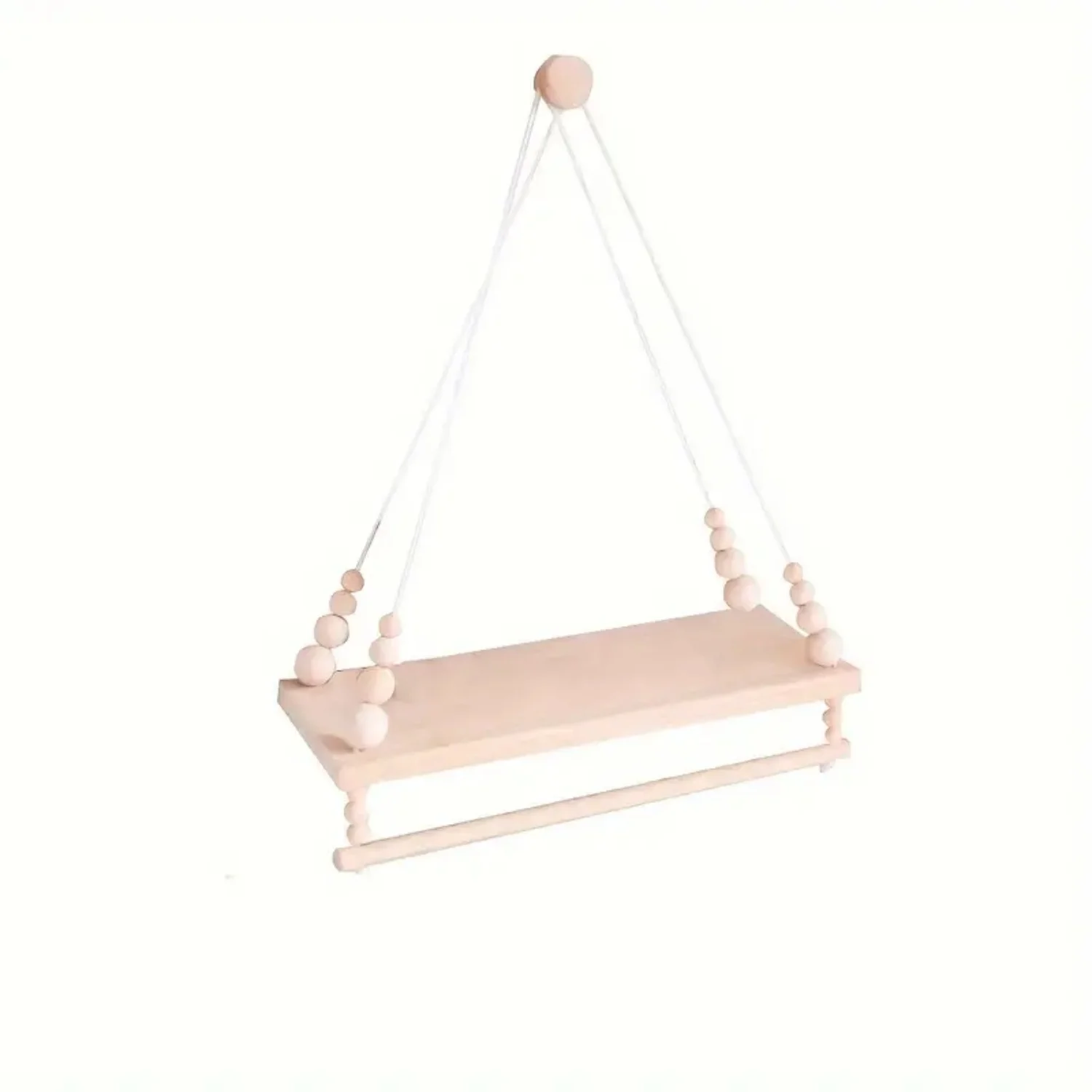 Boho-Chic-Makramee-Wandregal mit Holzperlen und Handtuchhalter, vielseitige hängende Aufbewahrung für Schlafzimmer, Wohnzimmer oder Flur-Dekoration