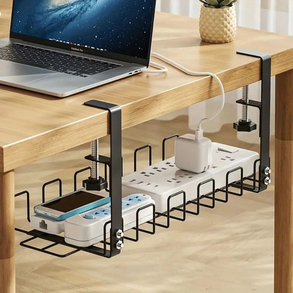 1pc Under Table Storage Rack Metal Cable Management Tray Home Office Desk Wire Organizer No Punching Kitchen Storage Accessories