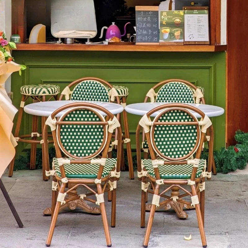 

Outdoor rattan tables and chairs French retro cafe dessert shop outside balcony villa courtyard camp leisure tables and chairs