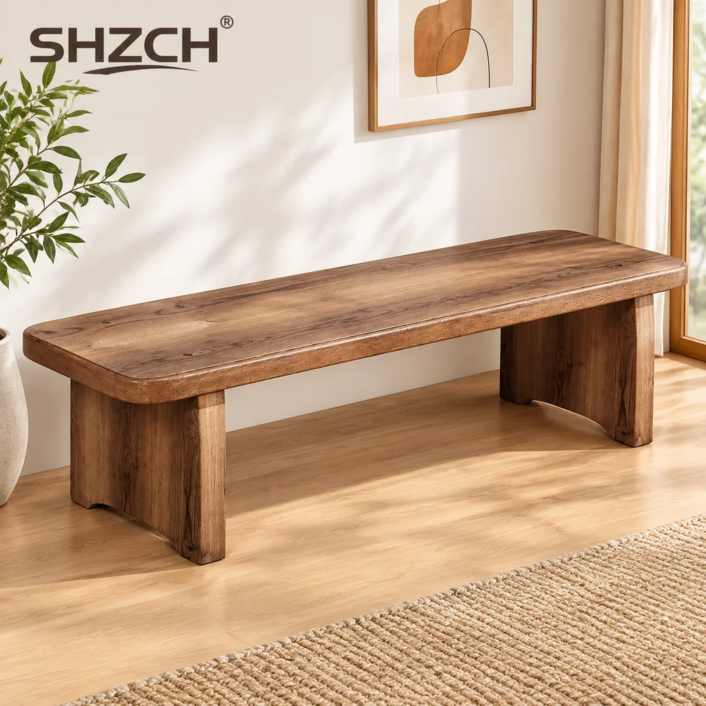 ‌Solid Wood Entryway Bench - Multi-Purpose Stool for Living Room, Sofa Side Table & Shoe Storage, Rustic Home Decor