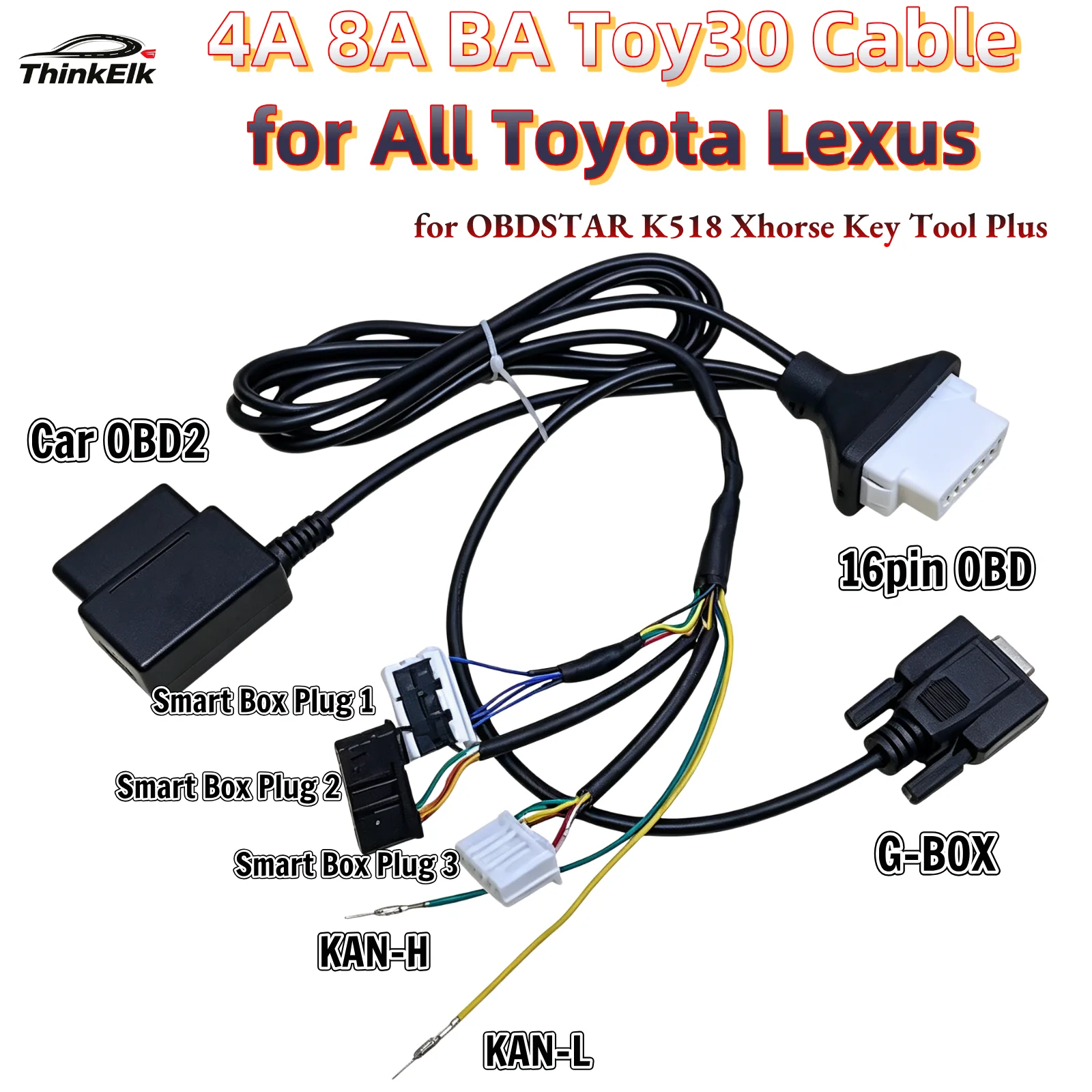 4A 8A BA Toy30 Smart Key Cable 16Pin OBD Key Program Connector for All Toyota Lexus Support OBDSTAR K518 Xhorse Key Tool Plus