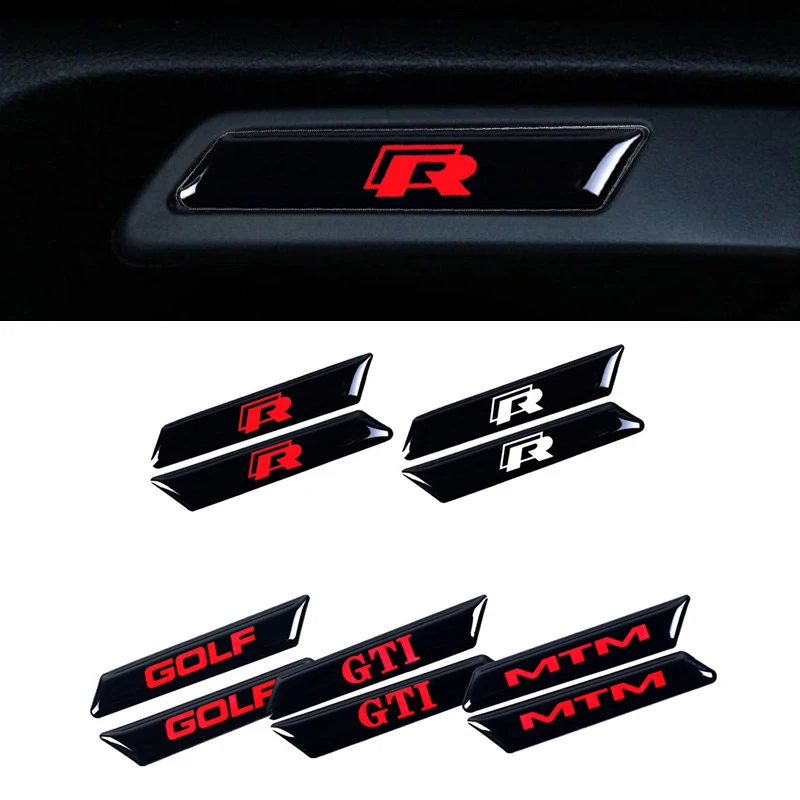 2Pcs 3D Car Seat Lift Button Stickers R Line Rline Badge Decorative Stickers For VW Golf 6 8 GTI MK6 MK8 Touran Mtm Accessories