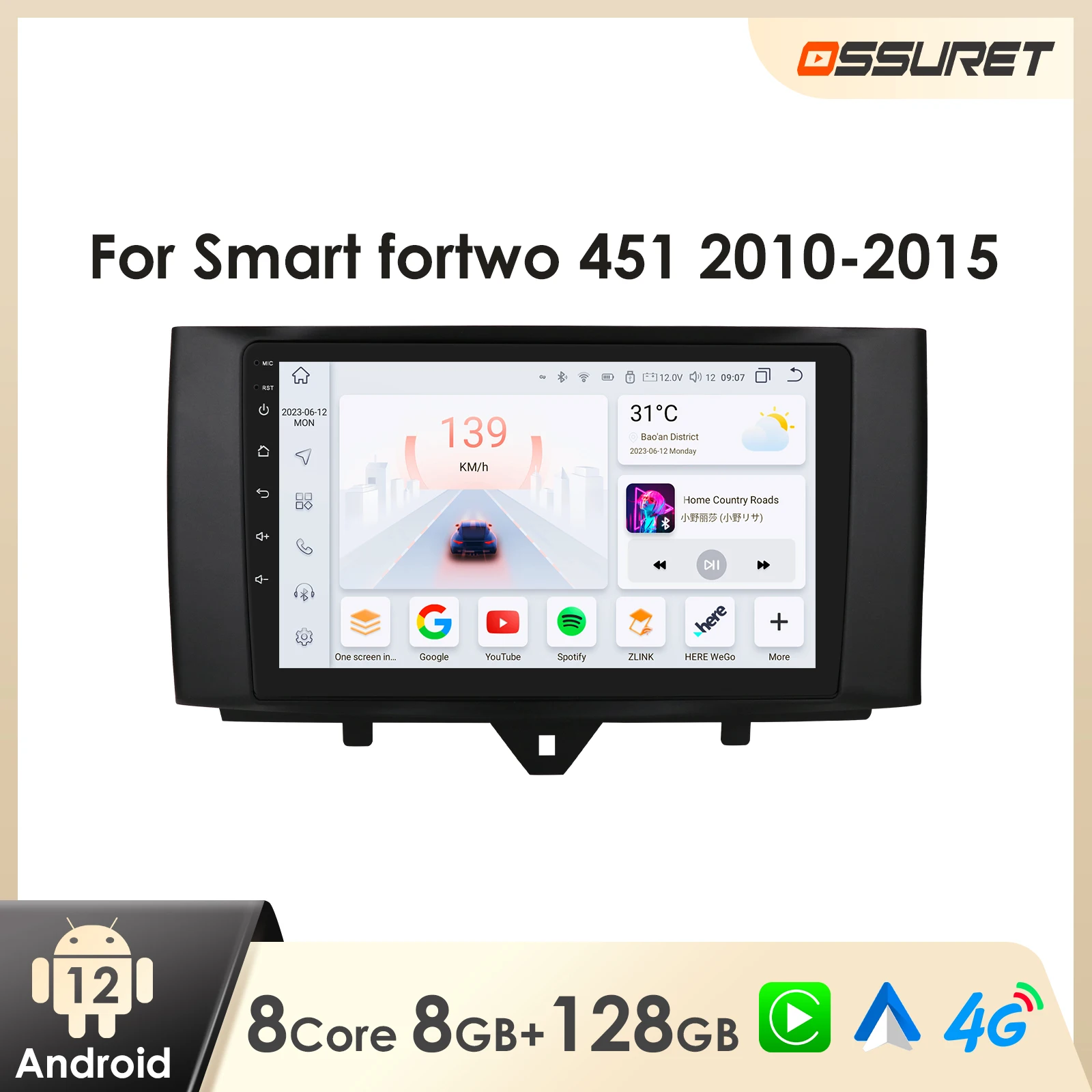 Android Car Radio for Smart Fortwo 451 2011 - 2015 Car Stereo Multimedia Android Auto Carplay 7862 Intelligent Screen Player