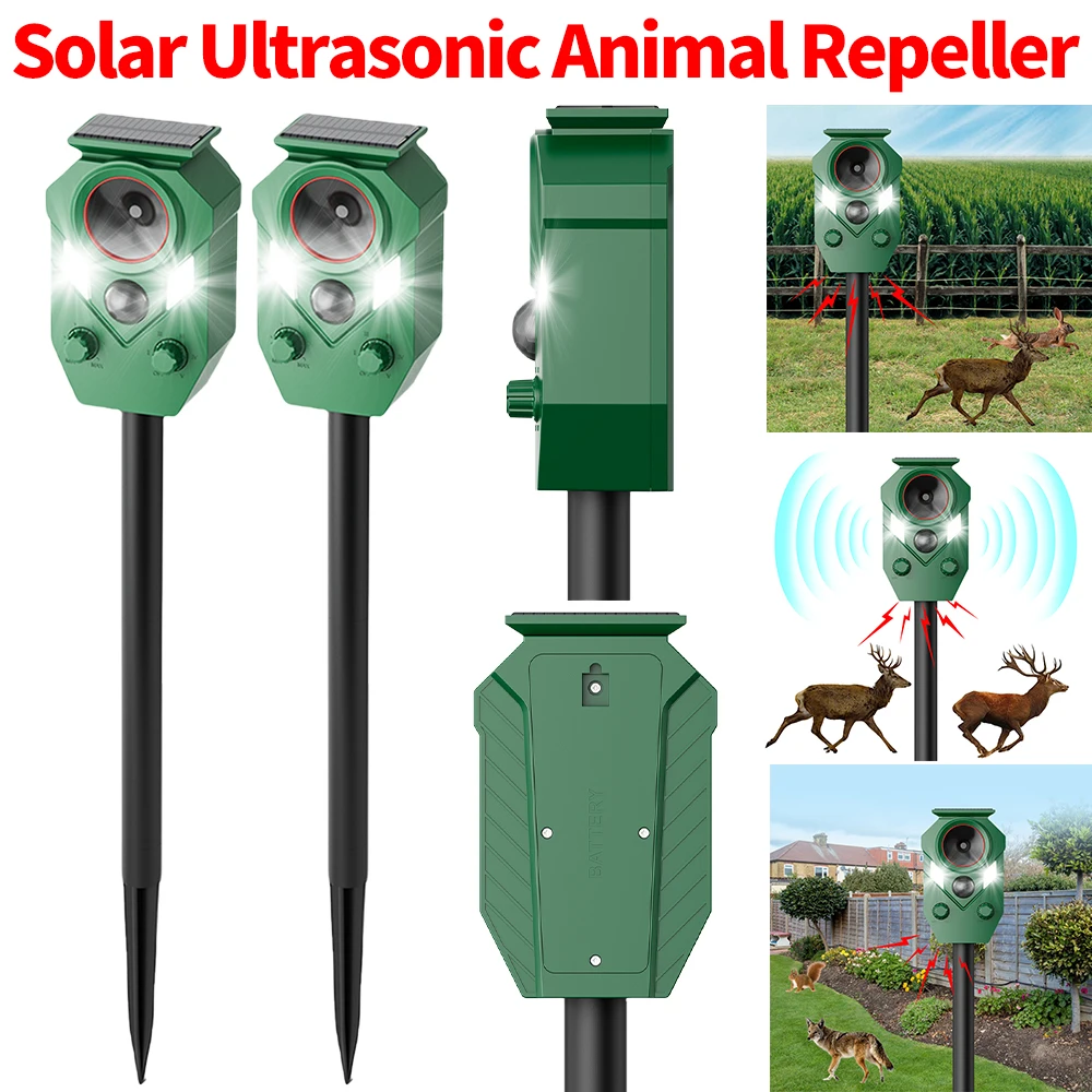 

Solar Ultrasonic Deer Repellent Device with LED Flashing Lights Squirrel Repellent for Deer Squirrels Cats Dogs Raccoons Rabbits