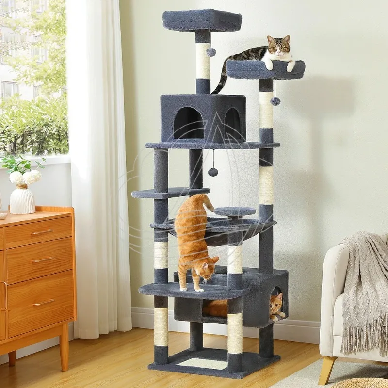 Multi Level Large Cat Tree Sisal Scratching Post Board Hammock Cat Condo Top Perch with Dangling Ball Toy