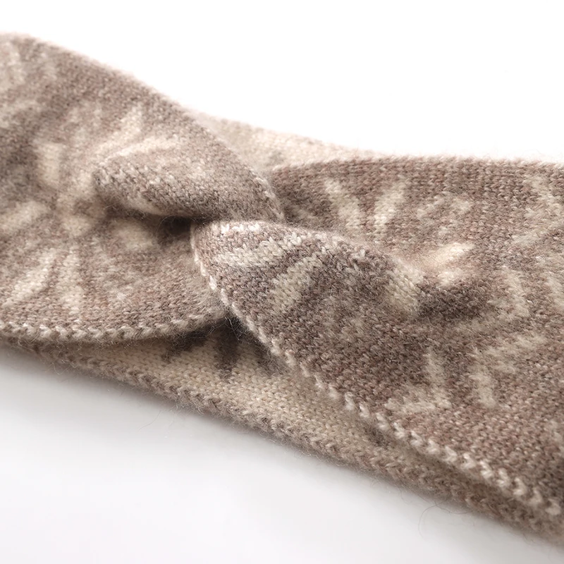 100% Cashmere Headband for Women, Color Block Hair Accessory, Wide Edge Bow Knitted Hair Ornament, Computer Jacquard Headband