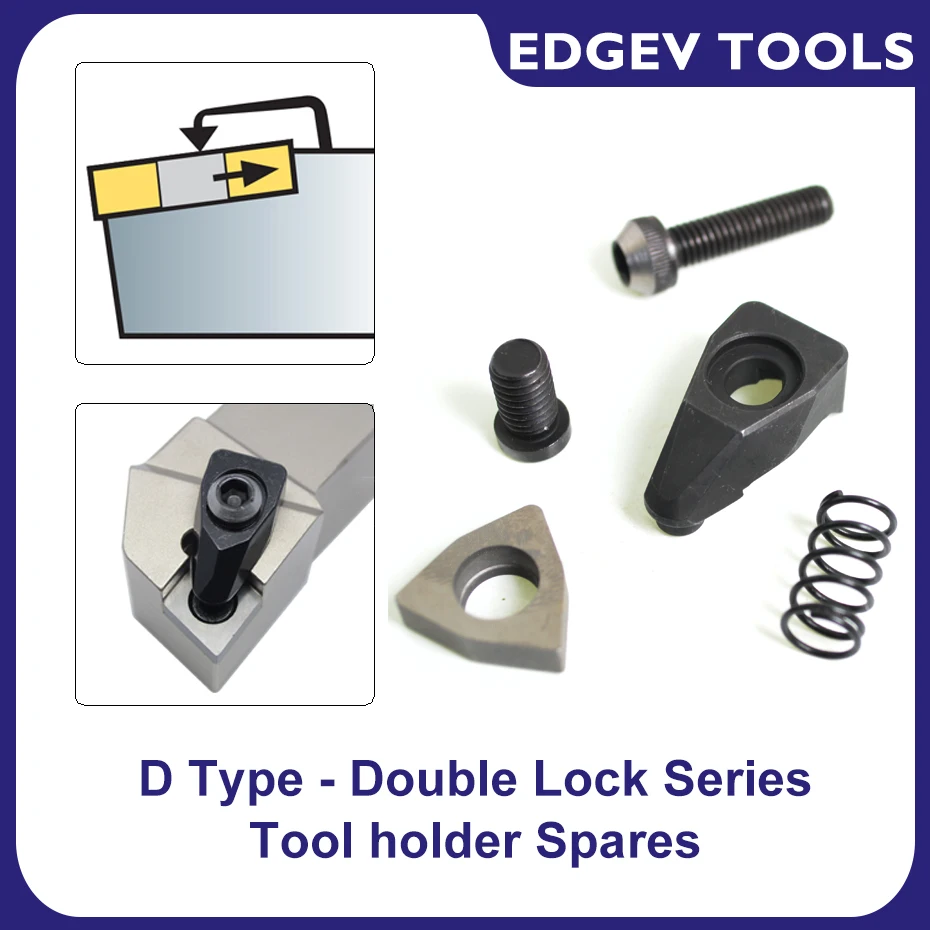 EDGEV Double Lock D Type Tool Holder Accessories Screw/Carbide Shim/Spring/Clamp Spares