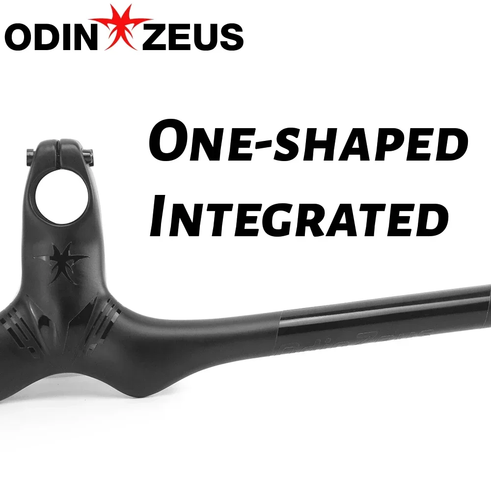 OdinZeus-Full Carbon Fiber MTB Bicycle Riser Handlebar, One-shaped Integrated Handlebar with Stem Bike Parts 90/100/110mmx 720mm