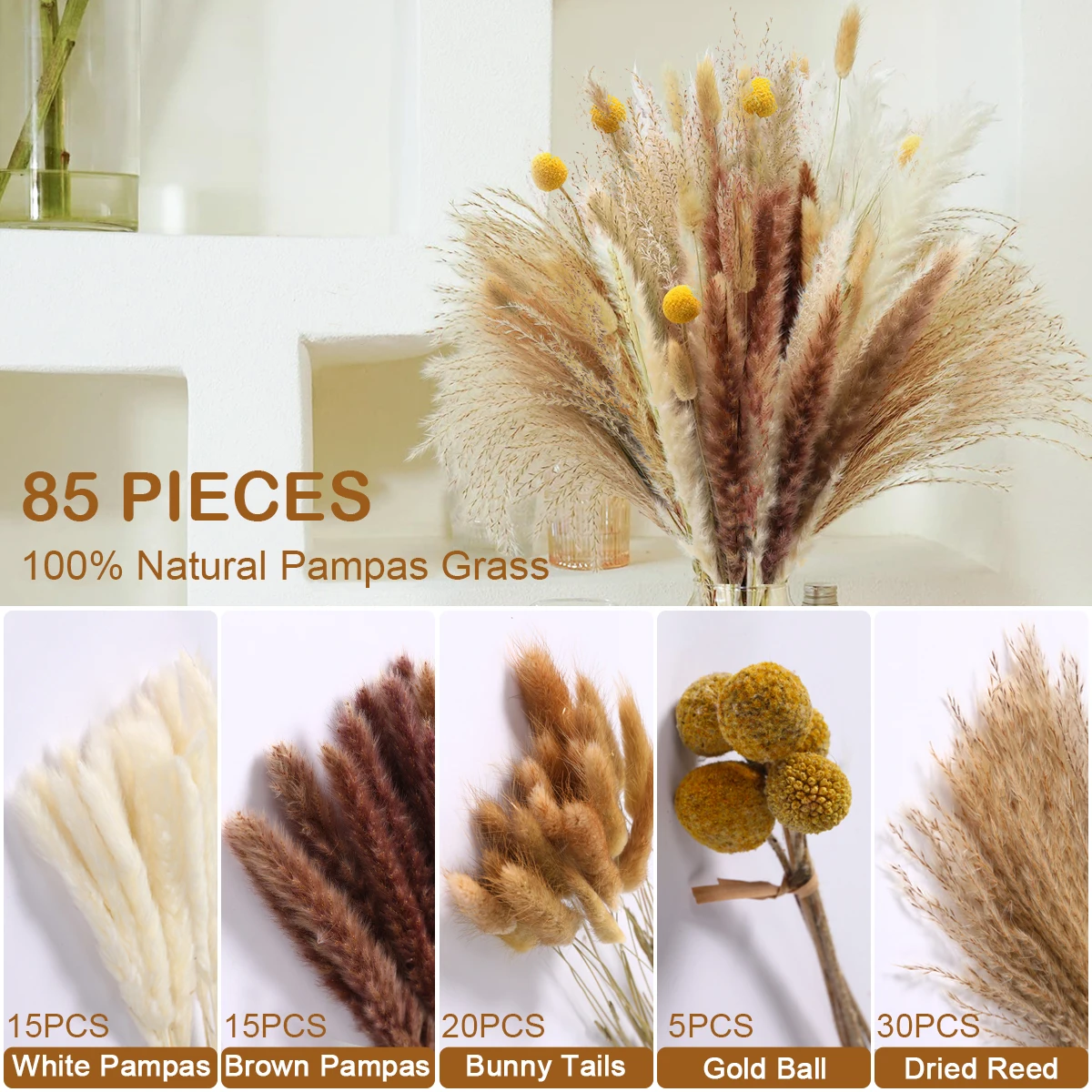 Dried Pampas Grass Bouquet Decor Boho Home Decor Dried Flowers for Wedding Floral Room Home Party Table Decorations Rustic Decor