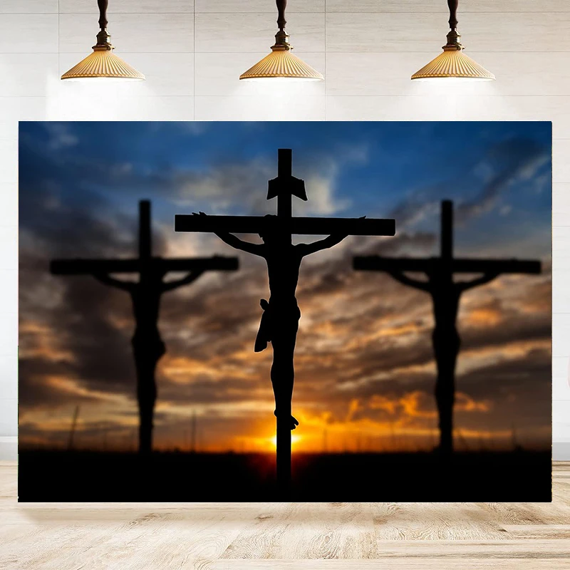 

Jesus Resurrection Photography Backdrop Cross Easter The Sunset Background Church Party Decor Banner