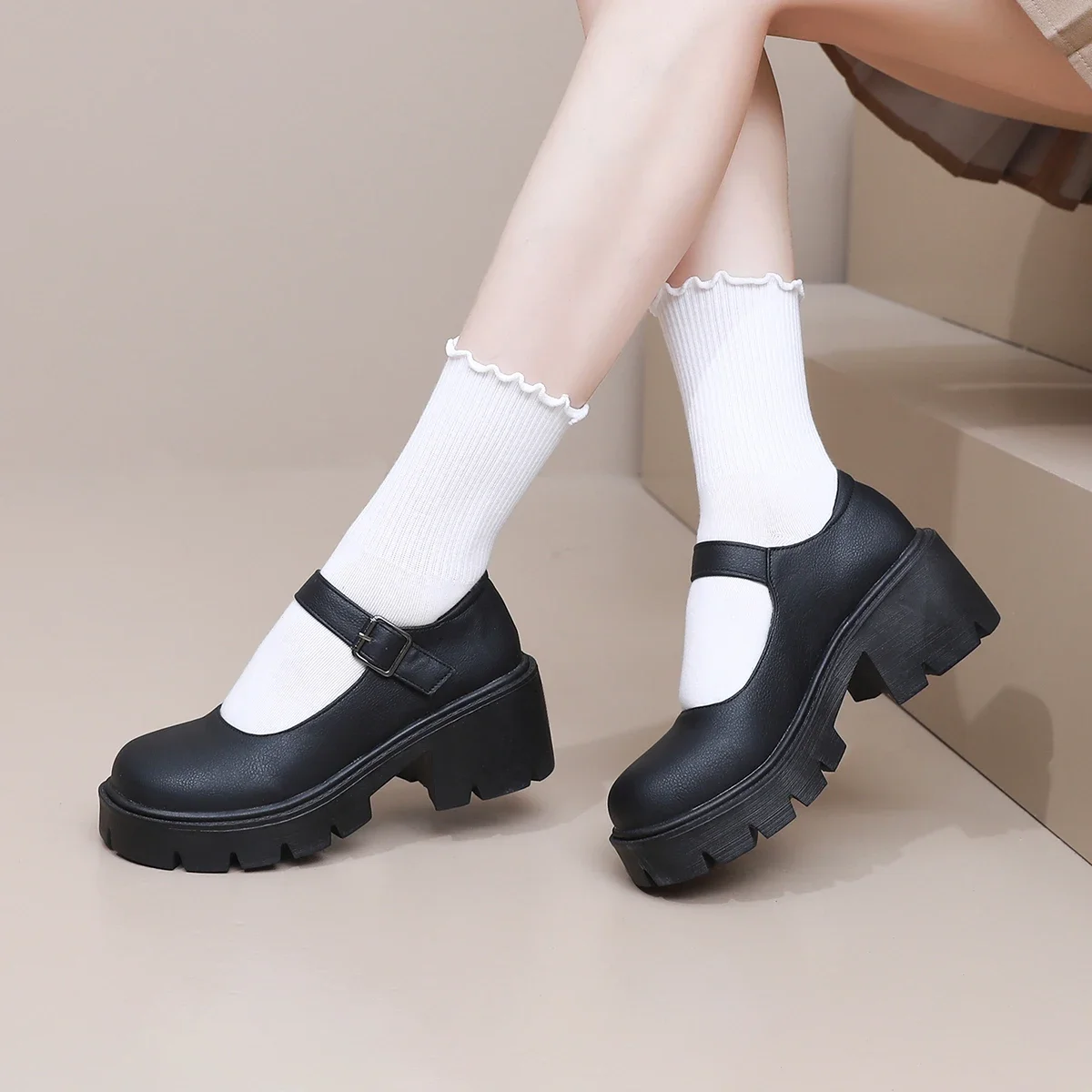 Lolita Shoes Women Japanese Mary Jane Shoes Women Vintage Girls Students JK Uniform High Heel Platform Shoes Cosplay Plus Size