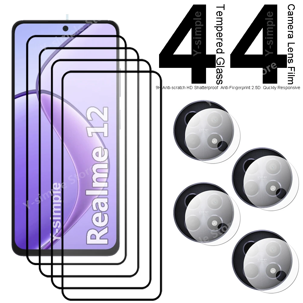 4+4 Phone Glass For Realme 12 Plus Screen Protector Full Coverage Soft Camera Lens film For Realme 12x Tempered Glass