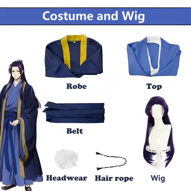 CosplayAnime The Apothecary Diaries Jinshi Cosplay Kostüm Perücke Blaue Robe Uniform Kopfbedeckung Kusuriya No Hitorigoto Halloween Frauen