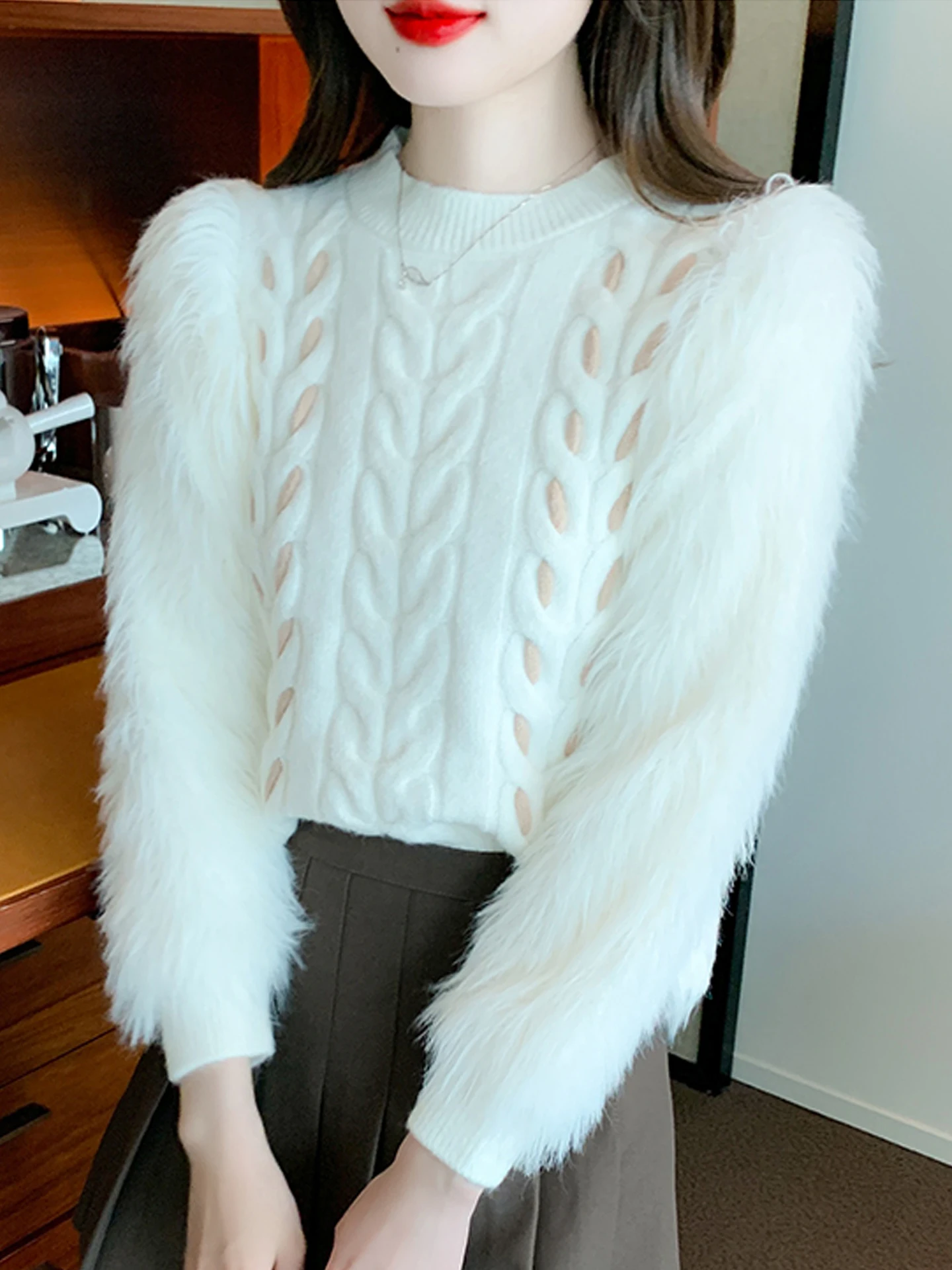 

Thiened Tassel Knitted Women's Sweater Autumn Winter Loose Base irt Plu Warm Top Korean Sle Long Sve round Ne