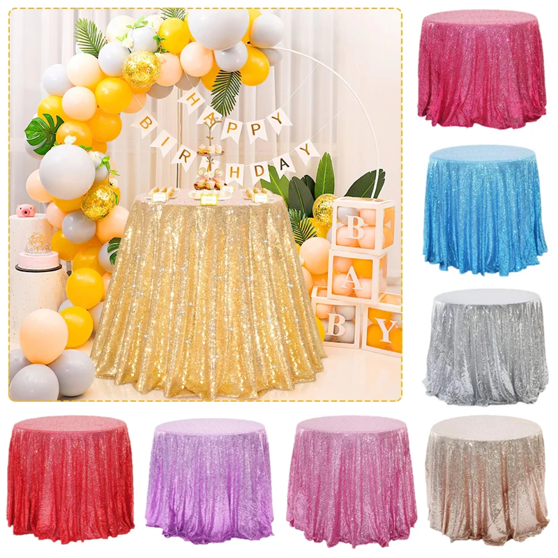 Runde Pailletten-Tischdecke, glänzende Glitzer-Tischdecke, Geburtstag, Hochzeit, Babyparty, Party, Weihnachten, Zuhause, glitzernde Tischdekoration