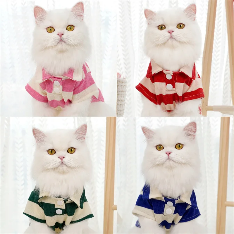 Summer Thin Striped Pet Polo Shirt For Small Dogs Cats Teddy Bichon French Bulldog Multiple Sizes Colors Casual Daily Pet Outfit