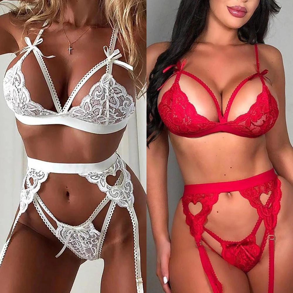 

Sexy Perspective Underswear Kit Lace Bra G-string Thong Brief Sets Solid Color Erotic Women Sleepwear Suit Female Lingerie