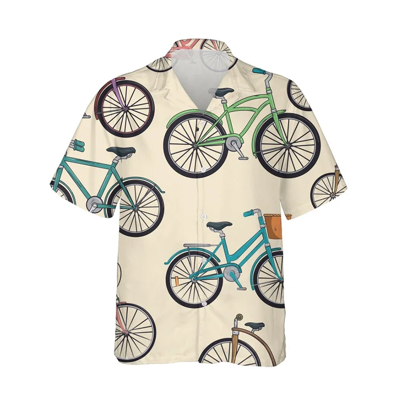 

Summer new bicycle pattern Hawaiian shirt 3D all-over printed Hawaiian shirt Harajuku casual shirt large size lapel men's shirt