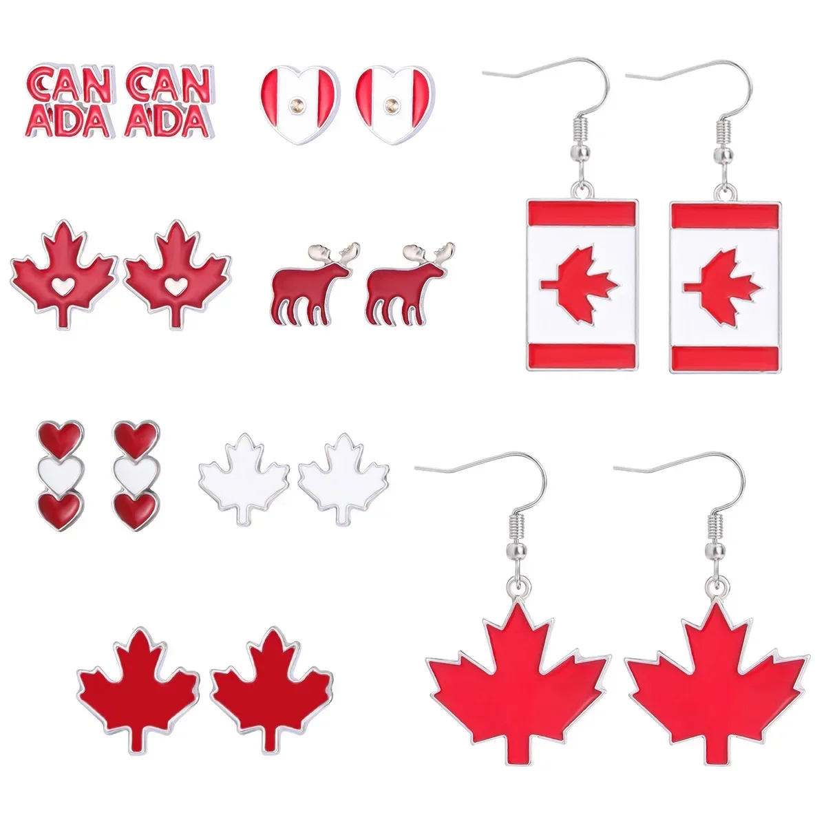 

9Pairs Canada Day Earrings for Women Girls Cute Canada Day Red Accessories with Maple Leaf Decorations Canadian Souvenirs Gift