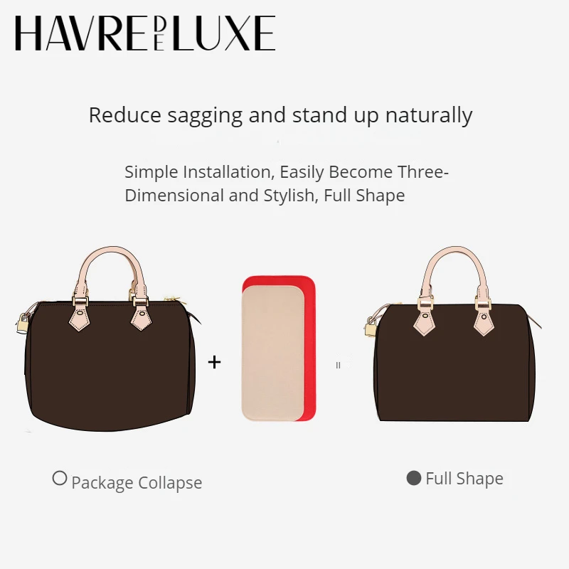 HAVREDELUXE Bag Organizer For Speedy 25 30 Felt Inner Bag Support Shape Easy Storage Handbag Insert Organizer with Pockets