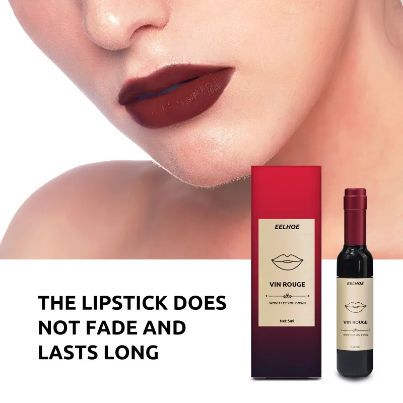 

EOEKKY Red Wine Style Lipstick Winter Moisture Non-stick Glass Color Red Wine Bottle Creative Portable Waterproof Lip Glaze