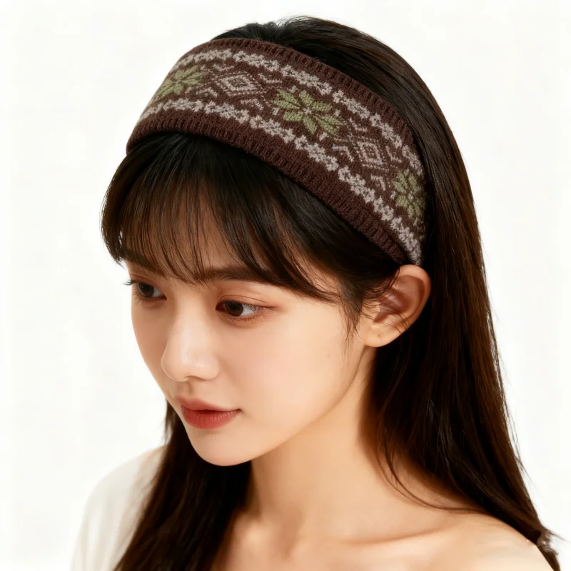 

Vintage Knitted Headband Elastic Soft Hair Band Headwear Autumn Winter Classic Pattern Cold-proof Headbands Hair Accessories