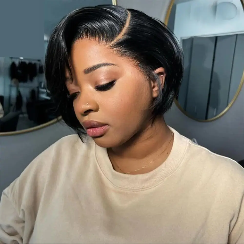

Short Bob Pixie Cut Wig 13*5*1 T Side Part Lace Straight Transparent Lace Front Human Hair Wigs For Women