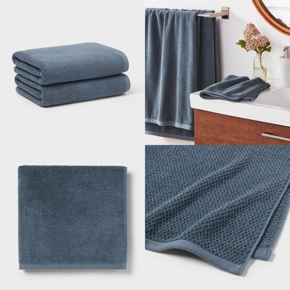 

towel2pc Luxe Textured Dot Bath Towel Set Soft Absorbent Cotton Blue Modern Home Essentials Fast Drying Plush Bathroom Towels