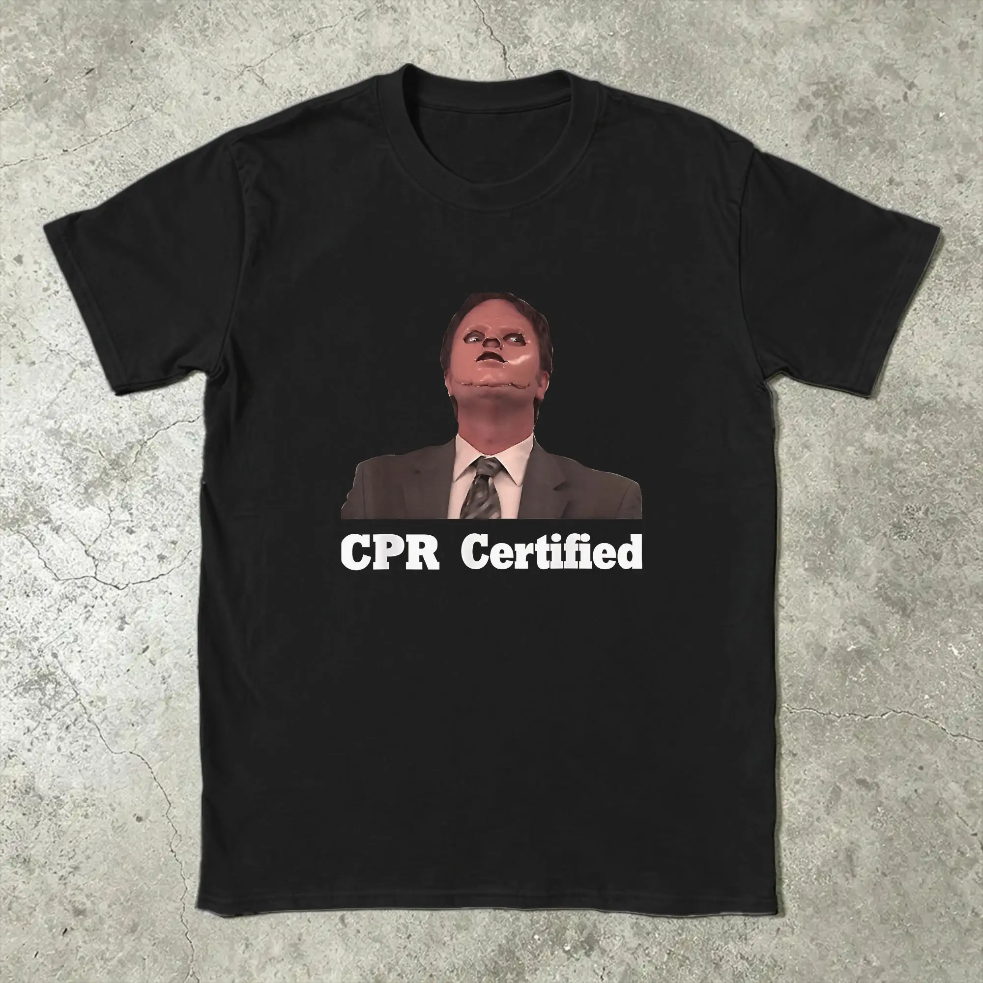 Dwight Schrute First Aid Cpr Certified T-Shirt Summer  Harajuku T-Shirts Male Cotton O Neck Oversize Aesthetic Tshirt