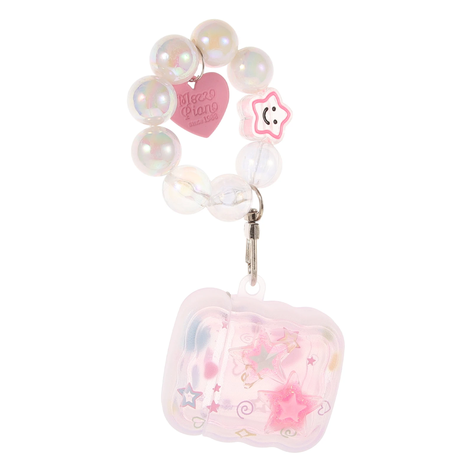 

Protective Case for 2 Earphone Holder White Beaded Pattern Anti Drop Compact Design Portable Earbud Case