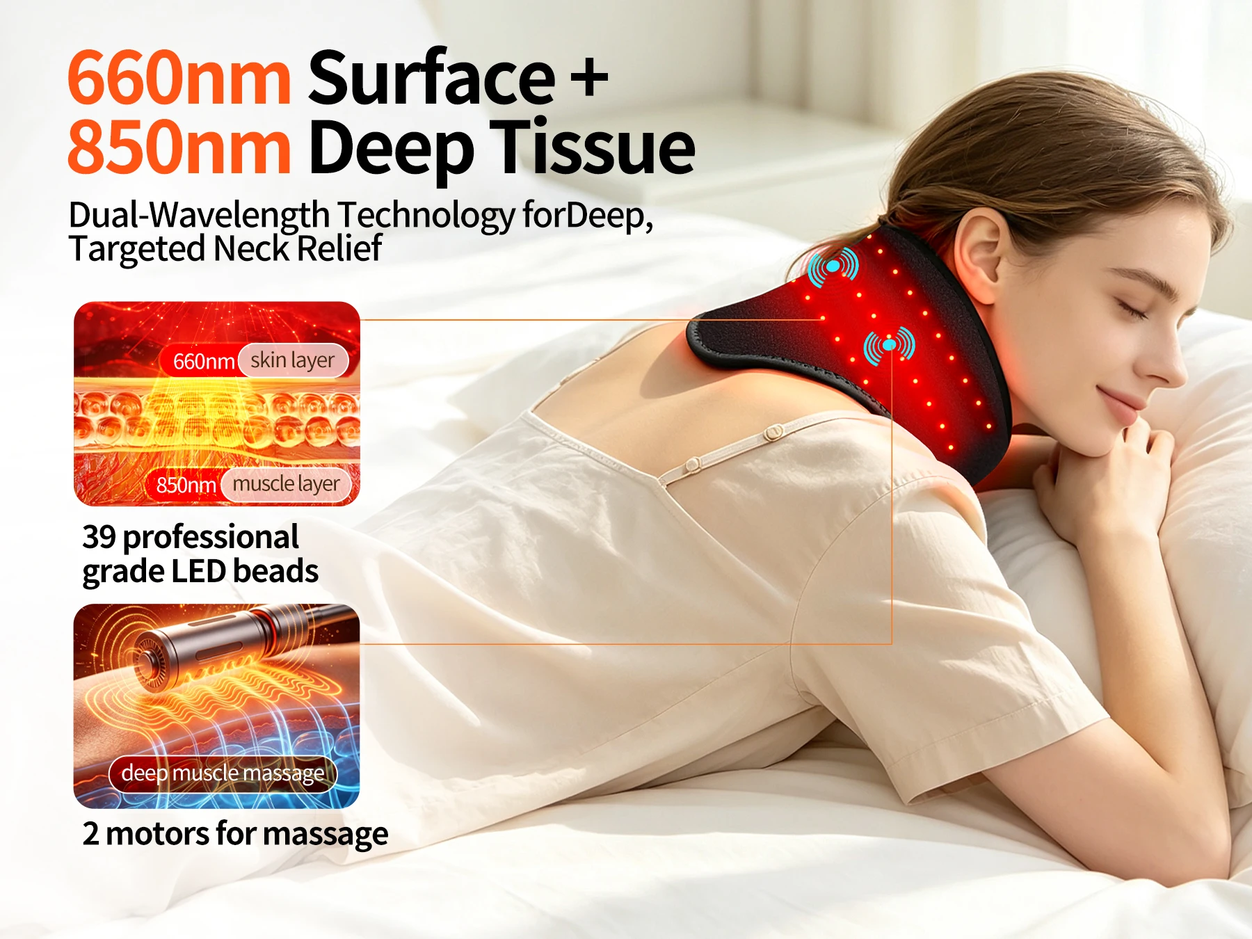 Red Light Cordless Heated Neck Massager 660nm 39 LED Beads Vibration Massage Foot Hand Wrap Ankle Wrist Neck Brace for Choose
