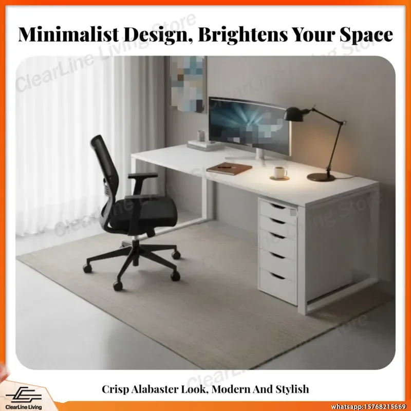 Long Cream Double Workstation Desk 2 Person L Shaped Office Desk Minimalist Modern Desk for Home Office Dorm Study Room