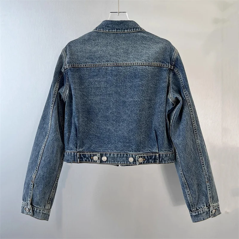 Women\'s denim jacket 2024 autumn New outerwear vintage washed pure cotton Women\'s coats Belt buckle decorative long sleeved Top