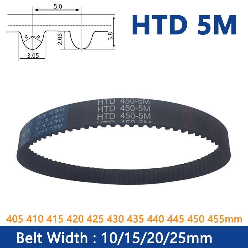 

1pc HTD5M Timing Belt Width 10 15 20 25mm Rubber Closed Loop Synchronous Belt C=405 410 415 420 425 430 435 440 445 450 455mm