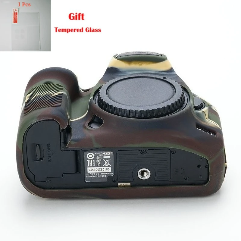 For Canon 7D2 Protective Body Case 7DII Silicone Cover protection Soft case Non-slip protective case + 1PCS Free Tempered Film