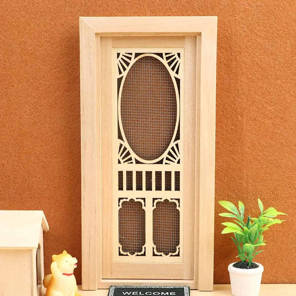 Hollow Out Wooden Glass Frame Window and Door Doll Furniture DollHouse Furniture Accessories DIY Double Window Miniature Toys