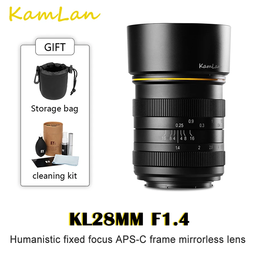 Kamlan 28mm f1.4 Wide Angle APS-C Large Aperture Manual Focus Lens for Canon M Mount Sony E Fuji X M43 Mirrorless Cameras