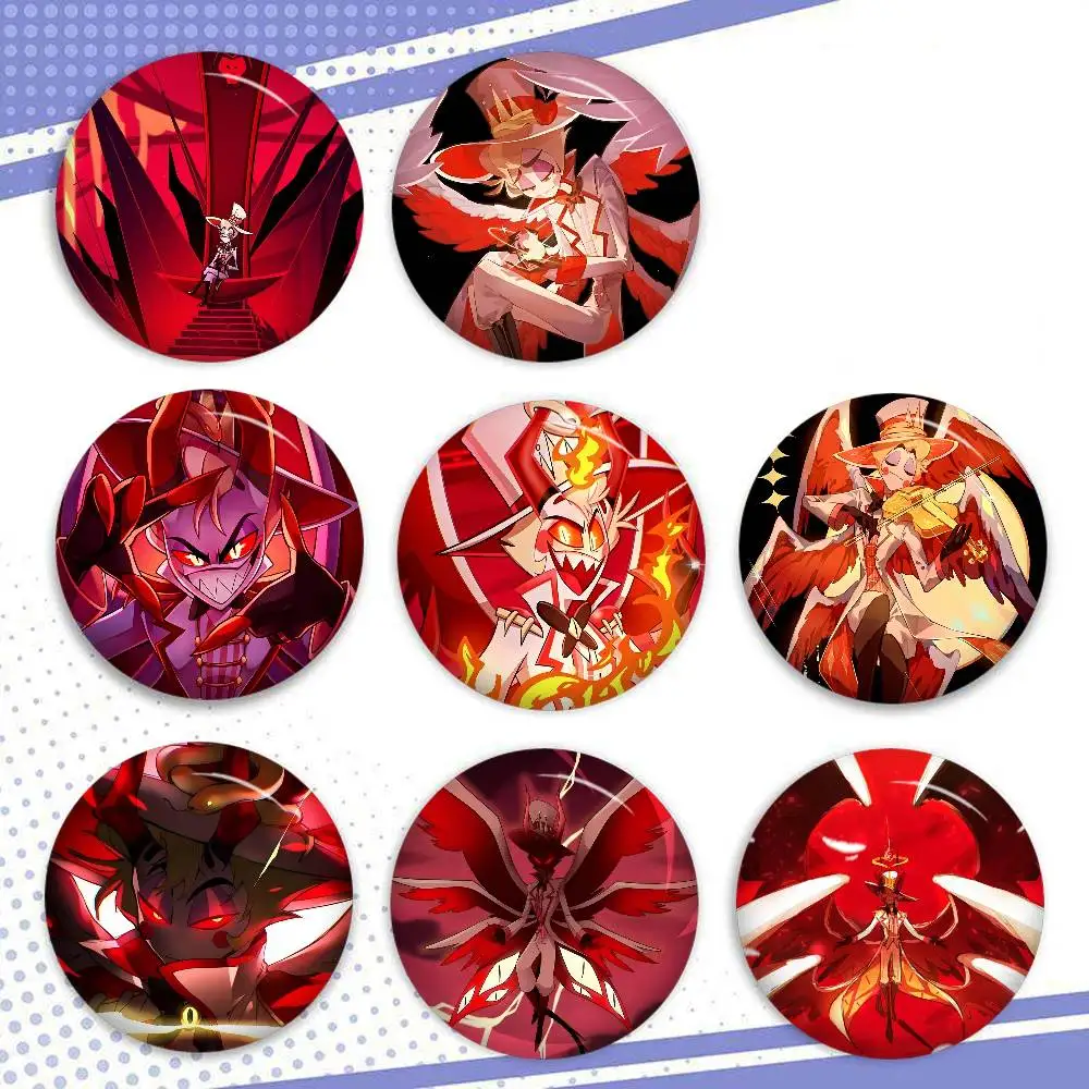 Anime H-hazbin Hotel Lucifer Angel 32/44/58MM Customizable Button Pins Cute Funny Creative Badge Jewelry Decor Gifts Friends