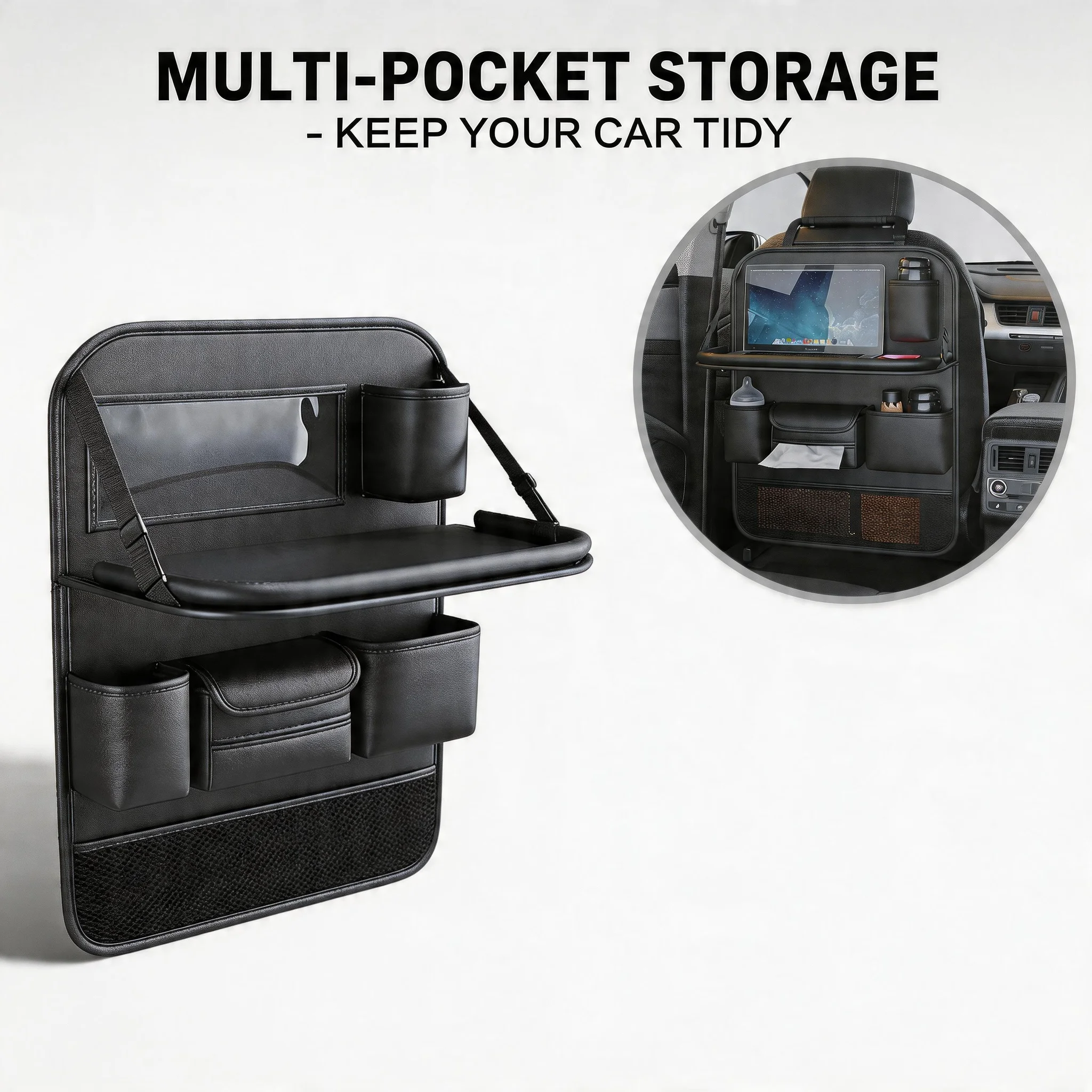 Friendly Rear Seat Organizer Premium Waterproof PU Leather Car Seat Back Pocket with Stain Proof Tablet Storage Auto Accessory